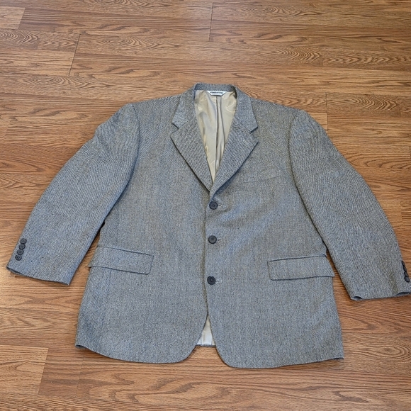 Claiborne Other - VTG Tweed Jacket L Black Beige Herringbone 100% Lambs Wool Blazer Sport Coat 44R